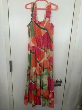 Bonnie Jean Pink, Orange & Green Tiered Maxi Sundress